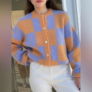 Stone Goya - purple and orange checkered sweater - size M!